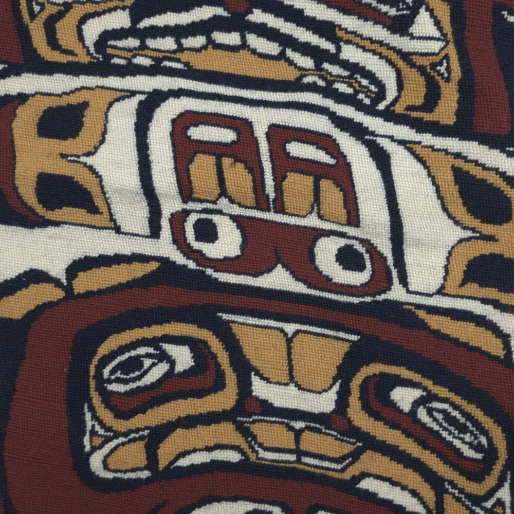 Vintage Pacific Northwest Needlepoint Textile Totem Pole Art Tribal Handmade